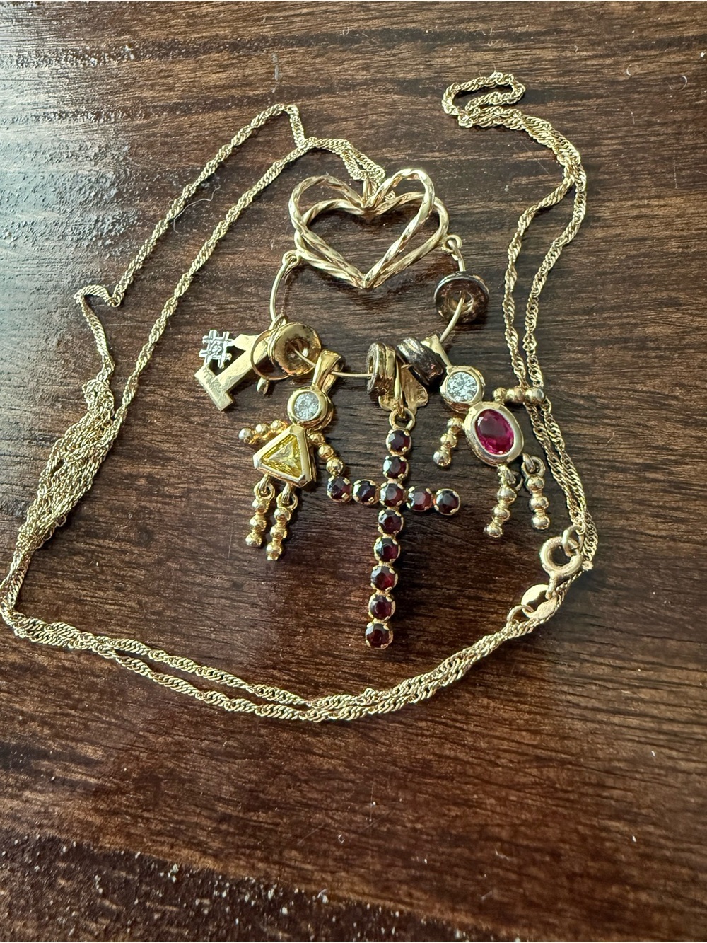 14K gold chain with charms Garnet Cross Charm Necklace - Women Jewelry